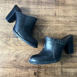 Born Black Leather Heeled Mules